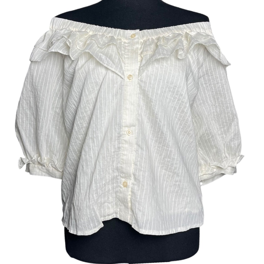 Anthropologie Maeve Boho Cropped Top Ivory Sz M Cottagecore Romantic Ruffled $98